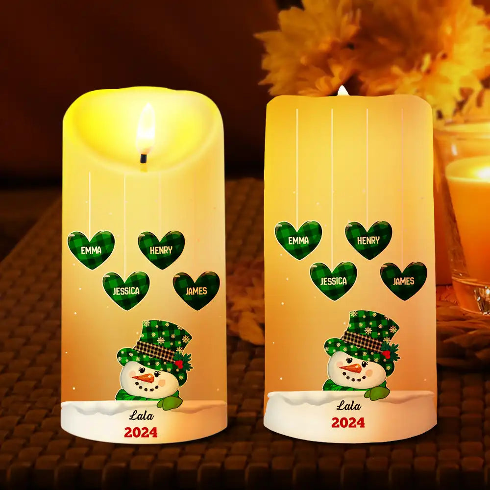 Family,Gift For Grandparents,Gift For Grandma,Gift For Grandpa - Papa Nana Snowman Christmas Grandparents - Personalized Flameless LED Candle