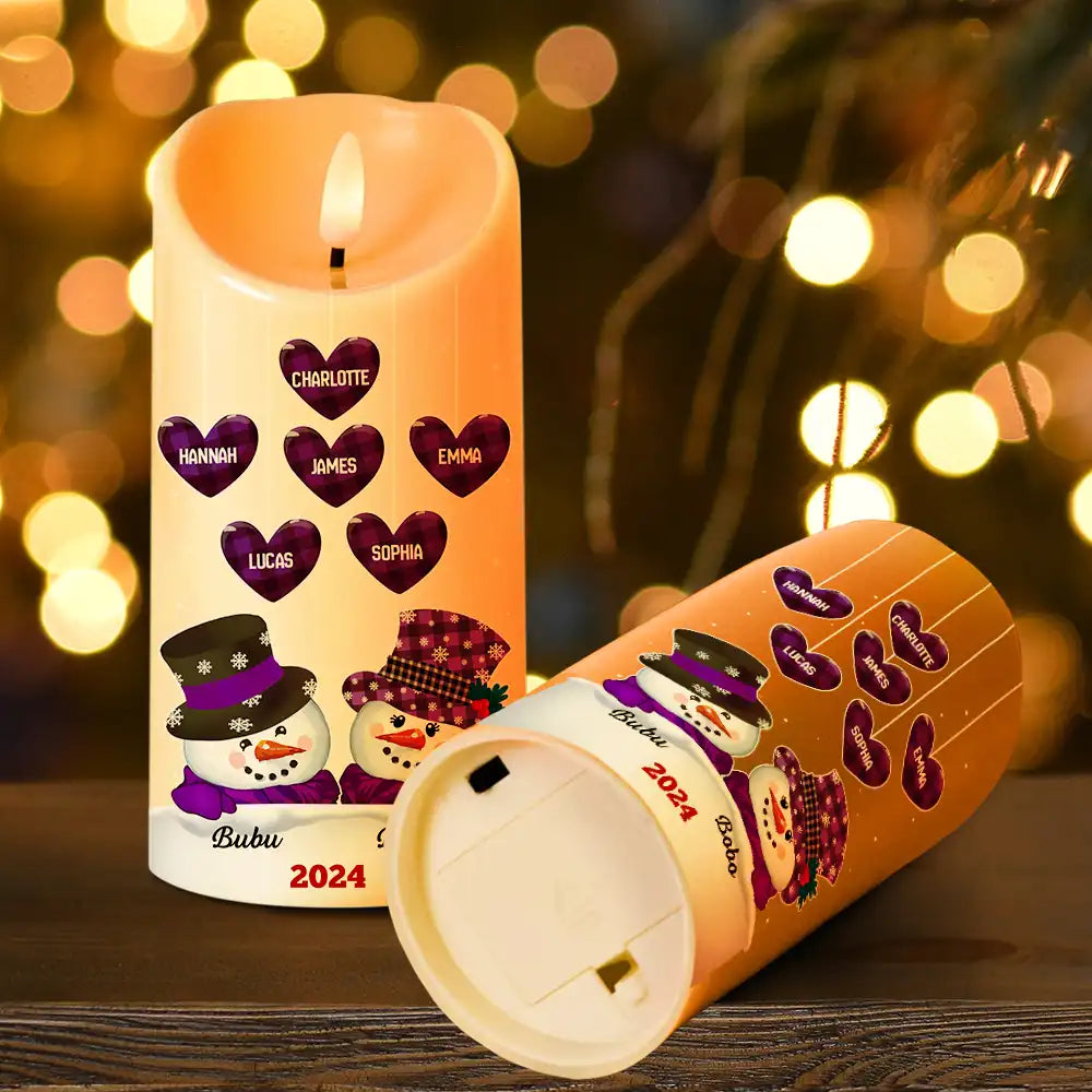 Family,Gift For Grandparents,Gift For Grandma,Gift For Grandpa - Papa Nana Snowman Christmas Grandparents - Personalized Flameless LED Candle