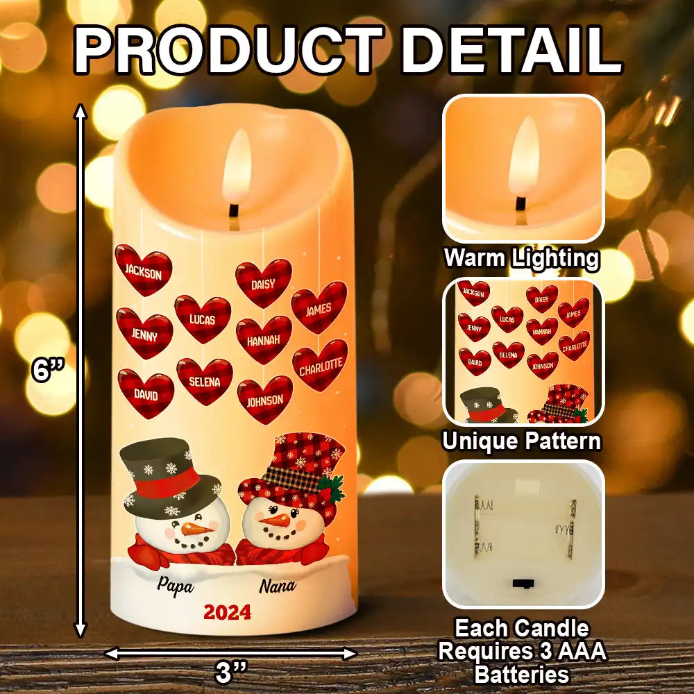 Family,Gift For Grandparents,Gift For Grandma,Gift For Grandpa - Papa Nana Snowman Christmas Grandparents - Personalized Flameless LED Candle