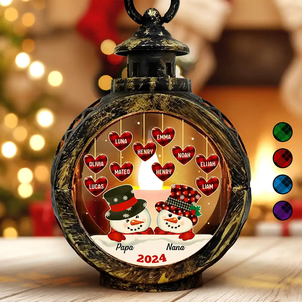 Christmas,Happy,Family,Gift For Grandparents,Gift For Grandma,Gift For Grandpa - Papa Nana Snowman Christmas Grandparents - Personalized Candlelight Lantern Ornament