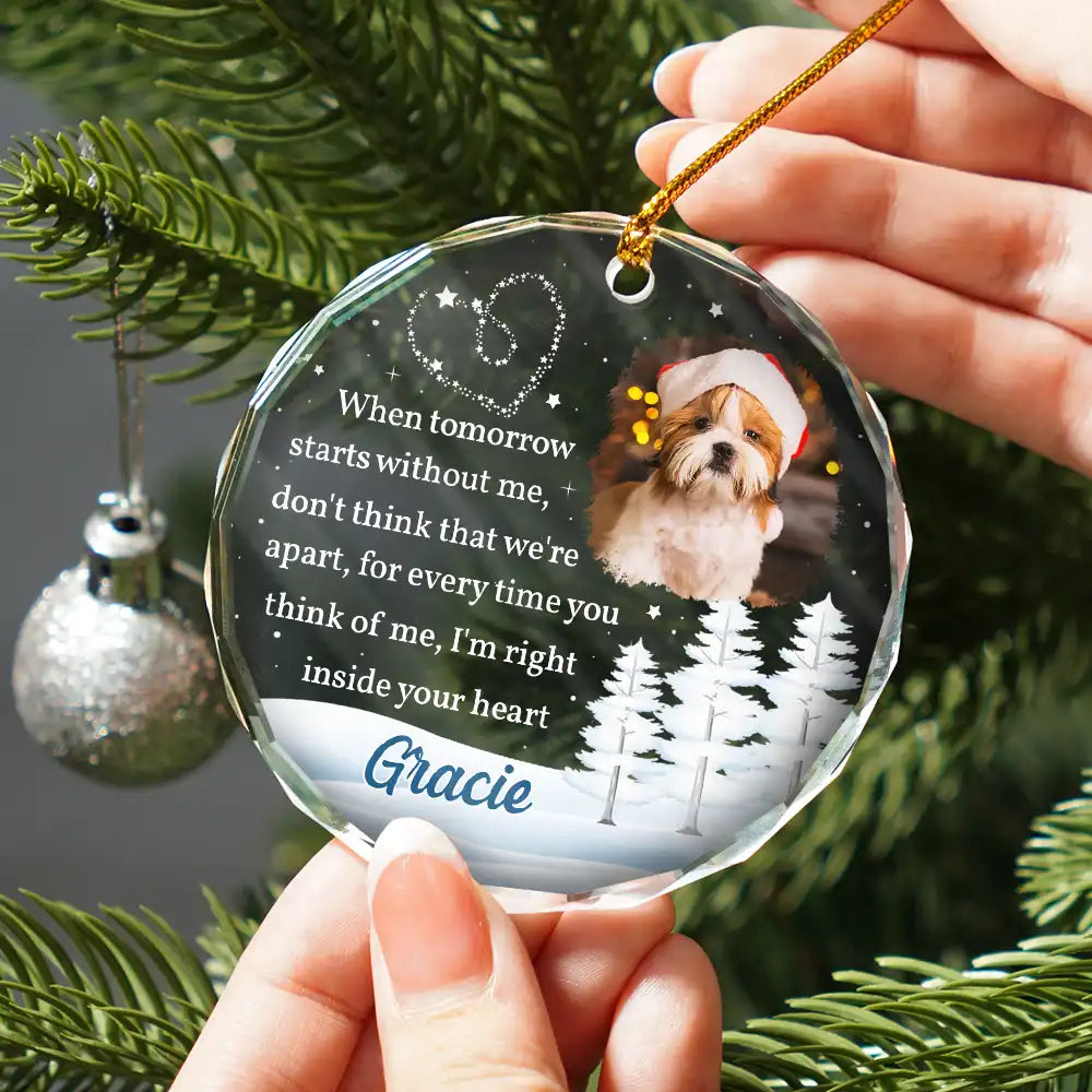 Christmas,Dog Lovers,Pet Lovers,Sad,Memorial,Cat Lovers - Custom Photo When Tomorrow Starts Without Me Memorial - Personalized Glass Ornament