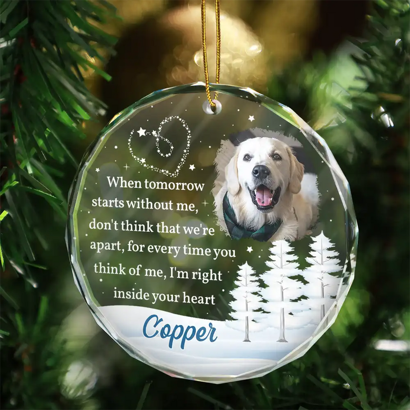 Christmas,Dog Lovers,Pet Lovers,Sad,Memorial,Cat Lovers - Custom Photo When Tomorrow Starts Without Me Memorial - Personalized Glass Ornament