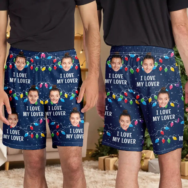 Christmas,Love,Gift For Couples,Gift For Husband,Gift For Wife,Gift For Boyfriend,Gift For Girlfriend - Custom Photo Christmas I Love My Wife - Personalized Pajama Shorts