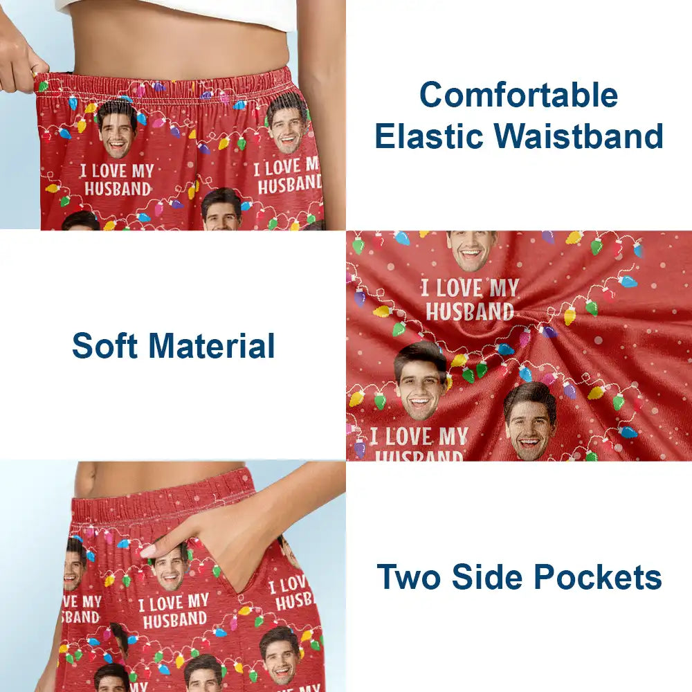 Christmas,Love,Gift For Couples,Gift For Husband,Gift For Wife,Gift For Boyfriend,Gift For Girlfriend - Custom Photo Christmas I Love My Wife - Personalized Pajama Shorts