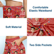 Christmas,Love,Gift For Couples,Gift For Husband,Gift For Wife,Gift For Boyfriend,Gift For Girlfriend - Custom Photo Christmas I Love My Wife - Personalized Pajama Shorts