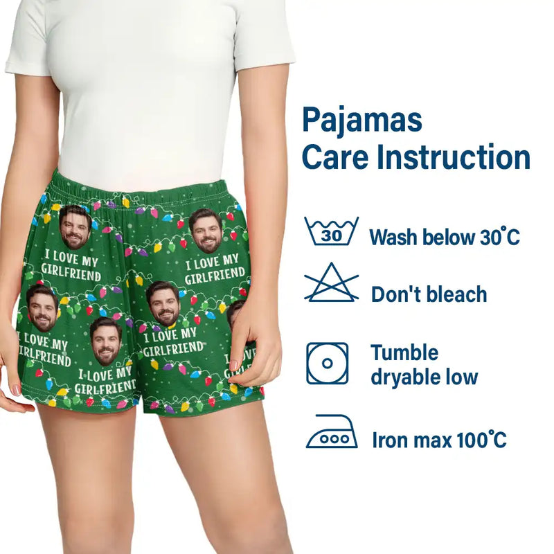 Christmas,Love,Gift For Couples,Gift For Husband,Gift For Wife,Gift For Boyfriend,Gift For Girlfriend - Custom Photo Christmas I Love My Wife - Personalized Pajama Shorts