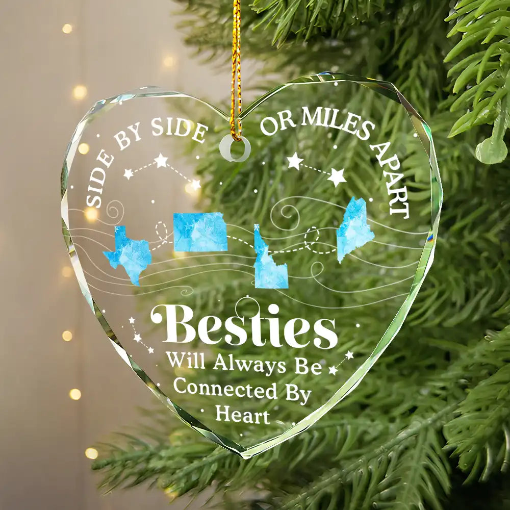 Family - Long Distance Cousins Will Always Be Connected By Heart Family - Personalized Heart Shaped Glass Ornament