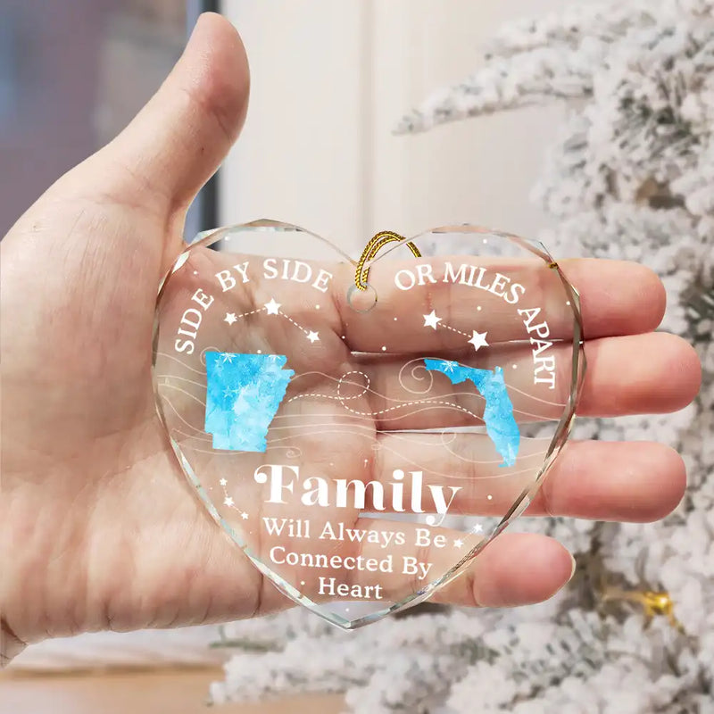 Family - Long Distance Cousins Will Always Be Connected By Heart Family - Personalized Heart Shaped Glass Ornament