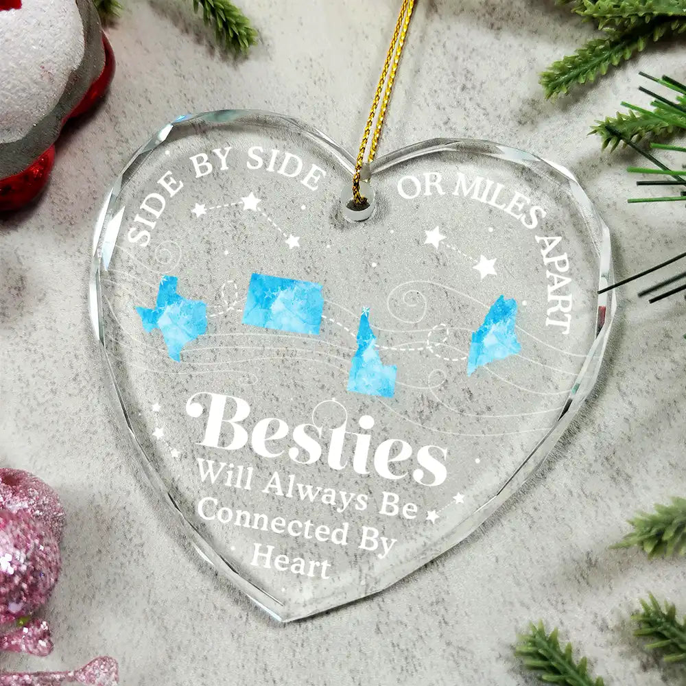 Family - Long Distance Cousins Will Always Be Connected By Heart Family - Personalized Heart Shaped Glass Ornament