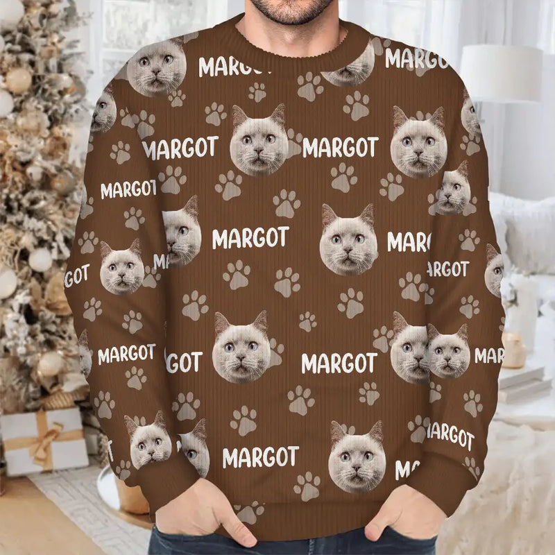 Dog Lovers,Pet Lovers,Cat Lovers,Happy - Custom Photo Funny Pet Face Pattern Dog Cat Family - Personalized Unisex Ugly Sweater