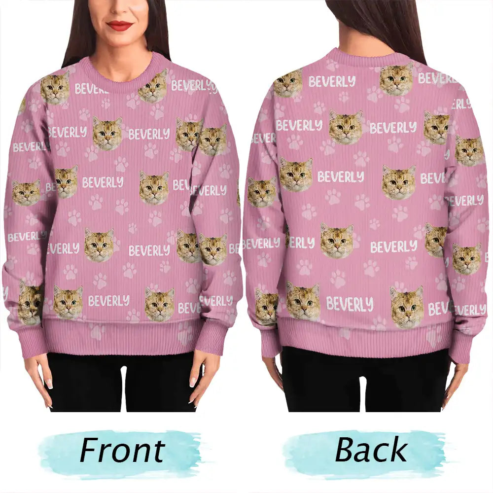 Dog Lovers,Pet Lovers,Cat Lovers,Happy - Custom Photo Funny Pet Face Pattern Dog Cat Family - Personalized Unisex Ugly Sweater