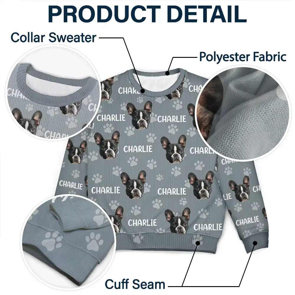 Dog Lovers,Pet Lovers,Cat Lovers,Happy - Custom Photo Funny Pet Face Pattern Dog Cat Family - Personalized Unisex Ugly Sweater