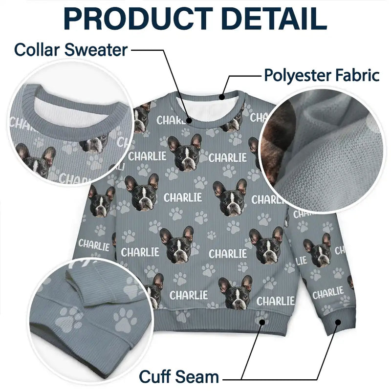 Dog Lovers,Pet Lovers,Cat Lovers,Happy - Custom Photo Funny Pet Face Pattern Dog Cat Family - Personalized Unisex Ugly Sweater