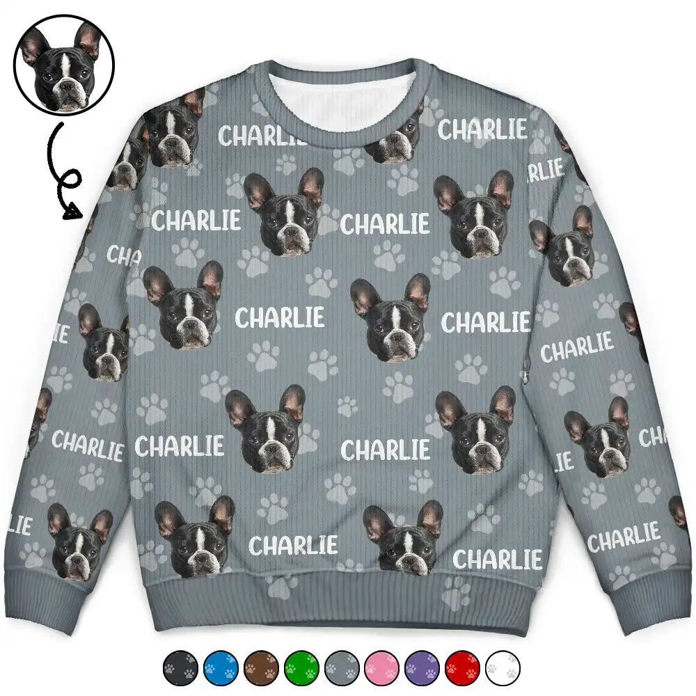 Dog Lovers,Pet Lovers,Cat Lovers,Happy - Custom Photo Funny Pet Face Pattern Dog Cat Family - Personalized Unisex Ugly Sweater