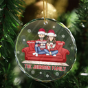 Cartoon Couple With Kids And Pets - Personalized Circle Glass Ornament