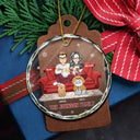 Cartoon Couple With Kids And Pets - Personalized Circle Glass Ornament