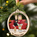 Gift For Couples, Happy, Family, Pet Lovers - Cartoon Couple With Kids And Pets - Personalized Wooden Cutout Ornament
