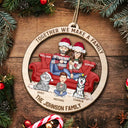 Gift For Couples, Happy, Family, Pet Lovers - Cartoon Couple With Kids And Pets - Personalized Wooden Cutout Ornament
