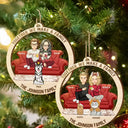 Gift For Couples, Happy, Family, Pet Lovers - Cartoon Couple With Kids And Pets - Personalized Wooden Cutout Ornament
