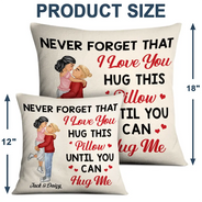 Gift For Couples, Gift For Husband, Gift For Wife, Gift For Boyfriend, Gift For Girlfriend - Hug This Pillow Until You Can Hug Me Cartoon Kissing Couples - Personalized Pillow