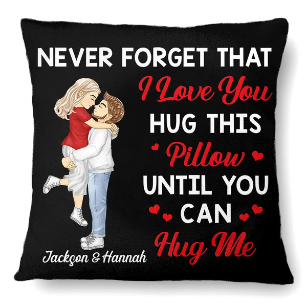 Gift For Couples, Gift For Husband, Gift For Wife, Gift For Boyfriend, Gift For Girlfriend - Hug This Pillow Until You Can Hug Me Cartoon Kissing Couples - Personalized Pillow