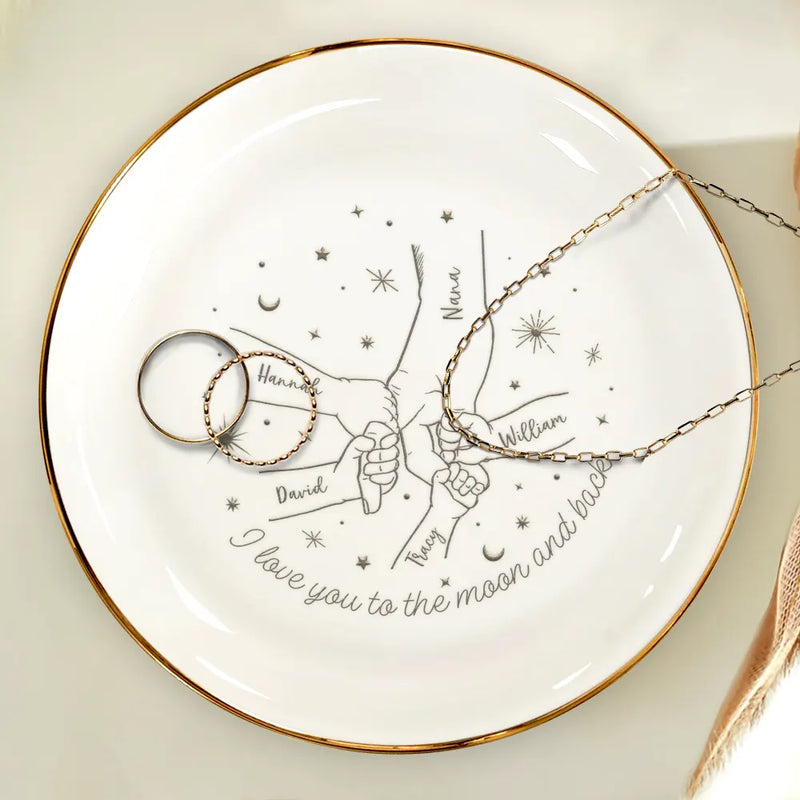 Gift For Mother, Gift For Women, Gift For Yourself, Gift For Grandma - Love You To The Moon And Back Mom Mother - Personalized Round Ring Dish
