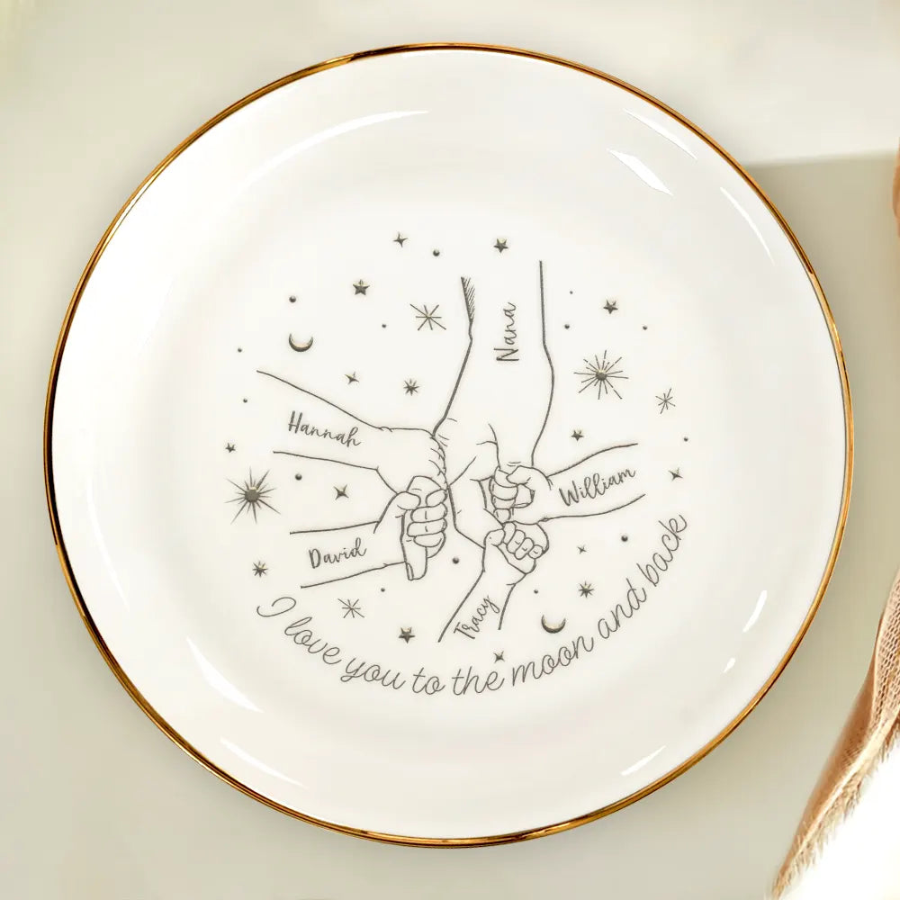 Love You To The Moon And Back Mom Mother - Personalized Round Ring Dish