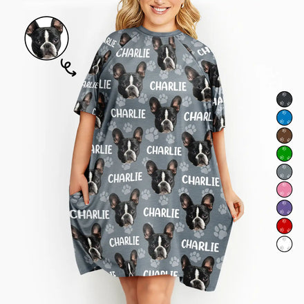 Custom Photo Funny Pet Face Pattern Dog Cat Family - Personalized Women's Sleep Tee