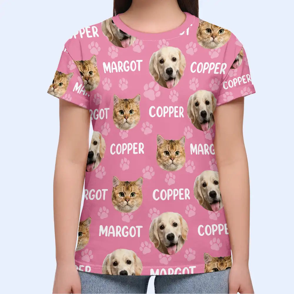 Dog Lovers,Pet Lovers,Cat Lovers,Happy - Custom Photo Funny Pet Face Pattern Dog Cat Family - Personalized Full Print T Shirt