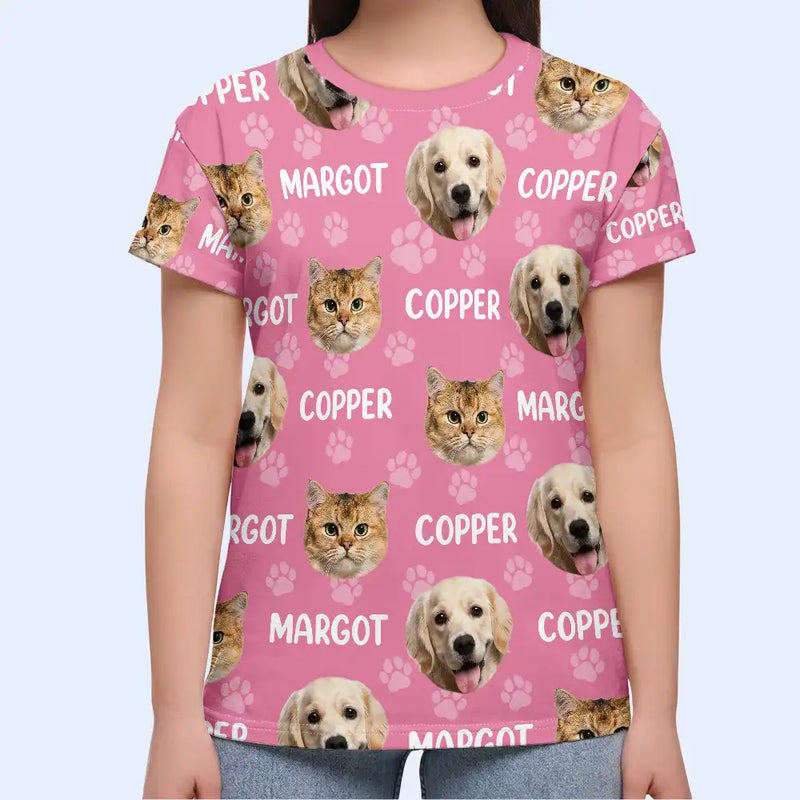 Dog Lovers,Pet Lovers,Cat Lovers,Happy - Custom Photo Funny Pet Face Pattern Dog Cat Family - Personalized Full Print T Shirt