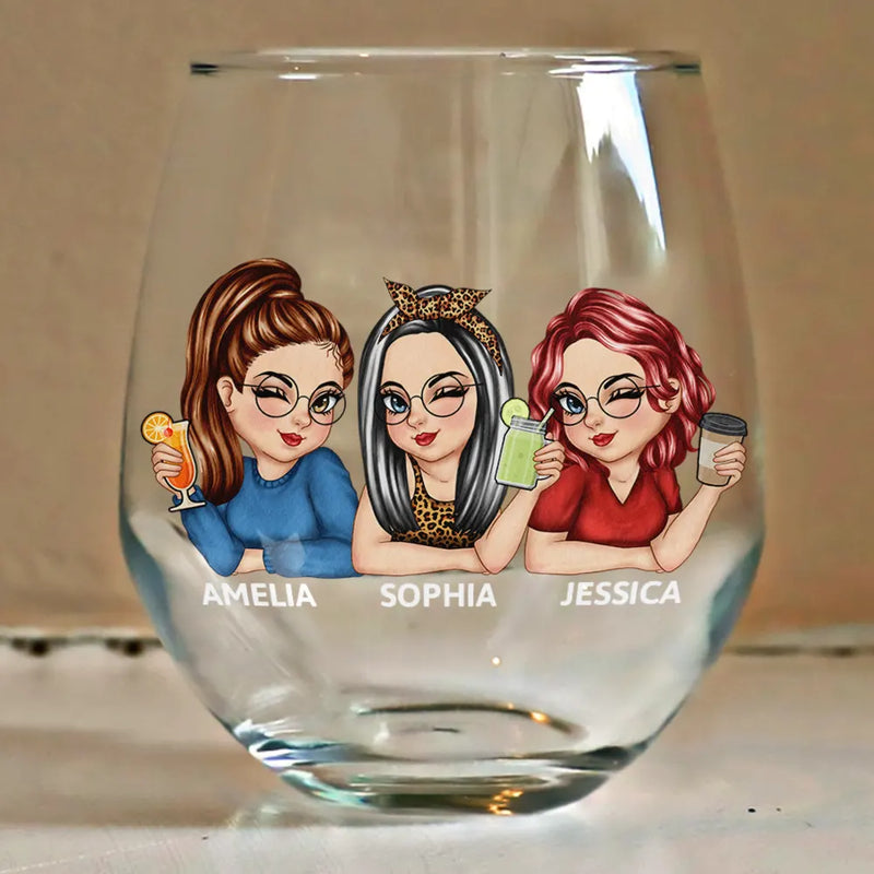 Happy,Gift For Bestie,Gifts For Colleagues - Because Of You I Laugh A Little Harder Besties - Personalized Stemless Wine Glass