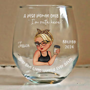 Retirement,Gift For Women,Happy - Retired Turban Woman And She Lived Happily Ever After - Personalized Stemless Wine Glass