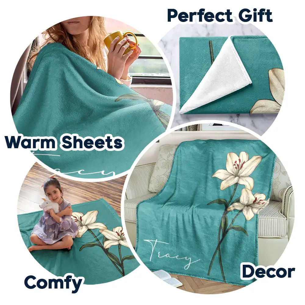 Gift For Mother, Gift For Grandma, Gift For Women, Gift For Yourself, Gift For Wife - Birth Month Flowers Bloom Where You're Planted - Personalized Fleece Blanket, Sherpa Blanket
