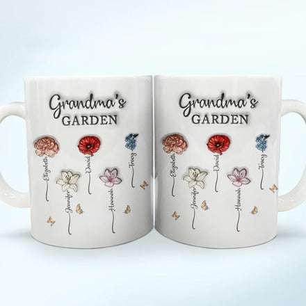 Grandma's Garden Birth Flowers - 3D Inflated Effect Printed Mug, Personalized White Edge-to-Edge Mug