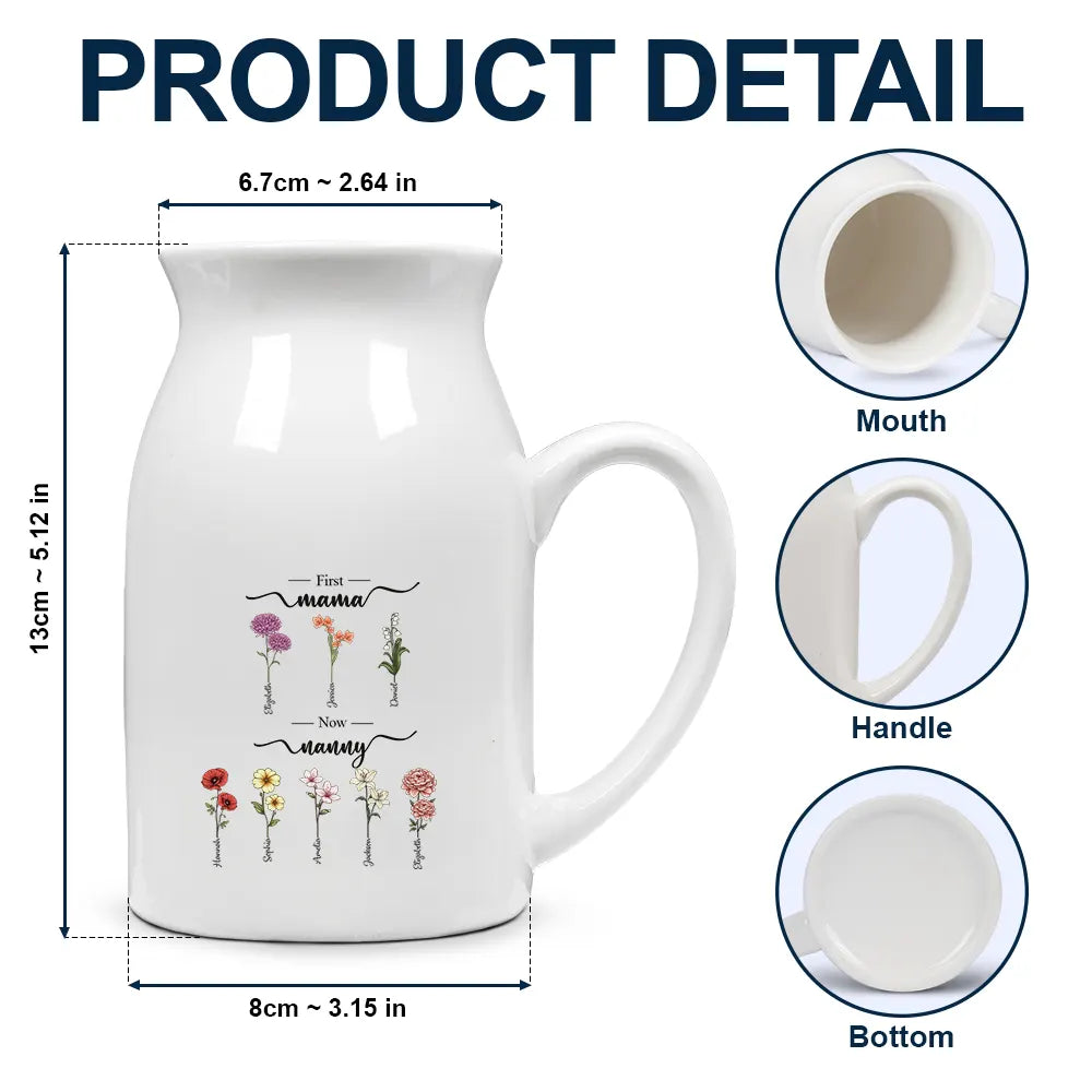 Gift For Grandma, Gift For Mother - First Mom Now Grandma Birth Flowers - Personalized Ceramic Flower Vase
