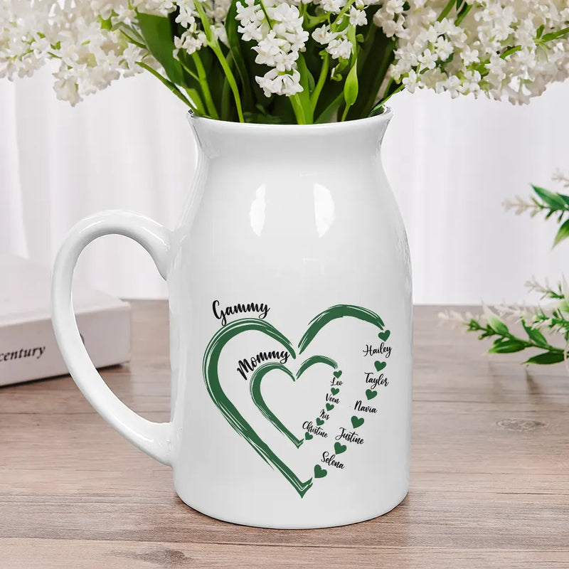 Gift For Grandma, Gift For Mother - Mom Grandma Sweethearts - Personalized Ceramic Flower Vase
