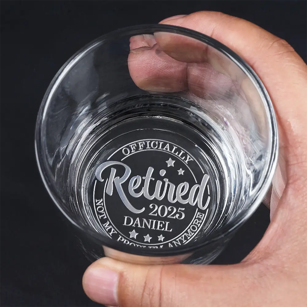 Funny,Retirement,Gift For Yourself,Gift For Women,Gifts For Colleagues,Gift For Grandma - Officially Retired Not My Problem Anymore - Personalized Engraved Whiskey Glass