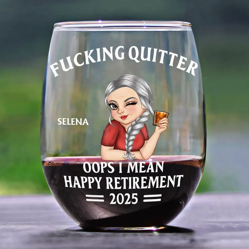 Retirement,Gift For Grandparents,Parents,Gift For Yourself,Gift For Men,Gift For Women,Gifts For Colleagues -Oops I Mean Happy Retirement Turban Woman - Personalized Stemless Wine Glass
