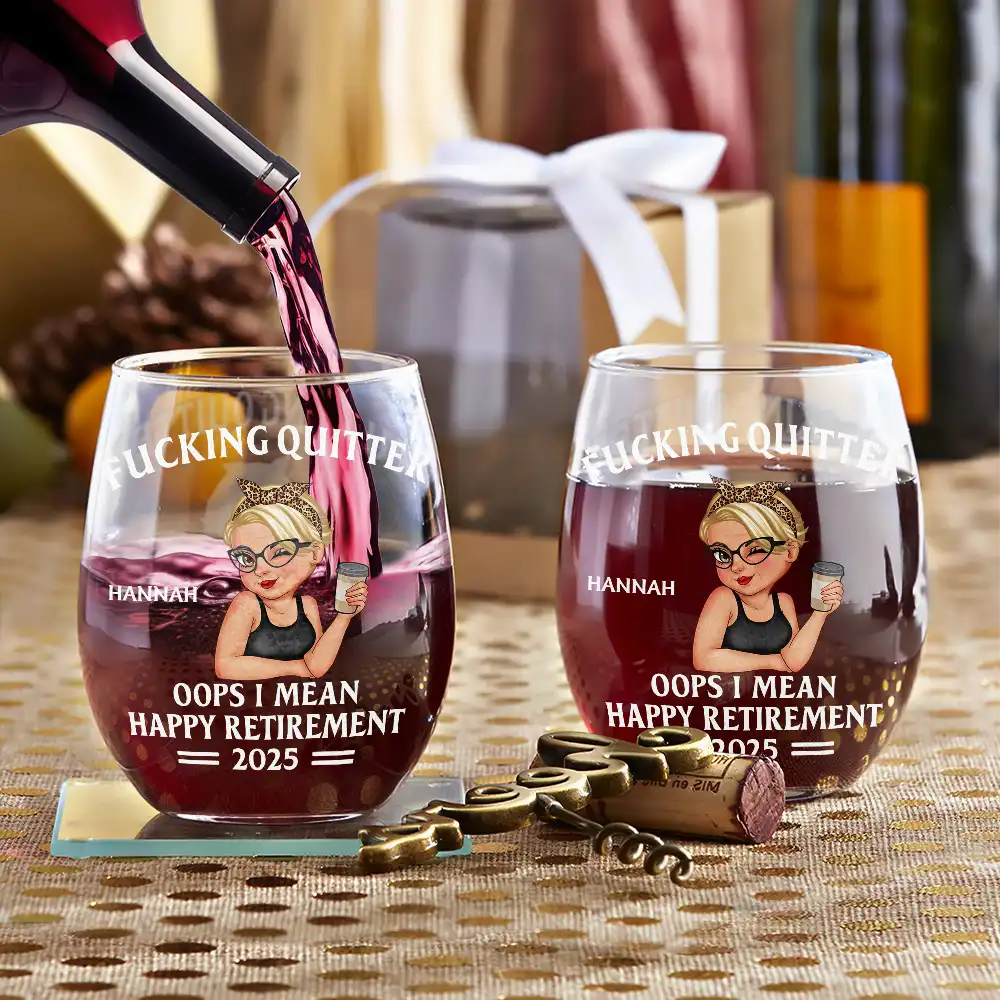 Retirement,Gift For Grandparents,Parents,Gift For Yourself,Gift For Men,Gift For Women,Gifts For Colleagues -Oops I Mean Happy Retirement Turban Woman - Personalized Stemless Wine Glass
