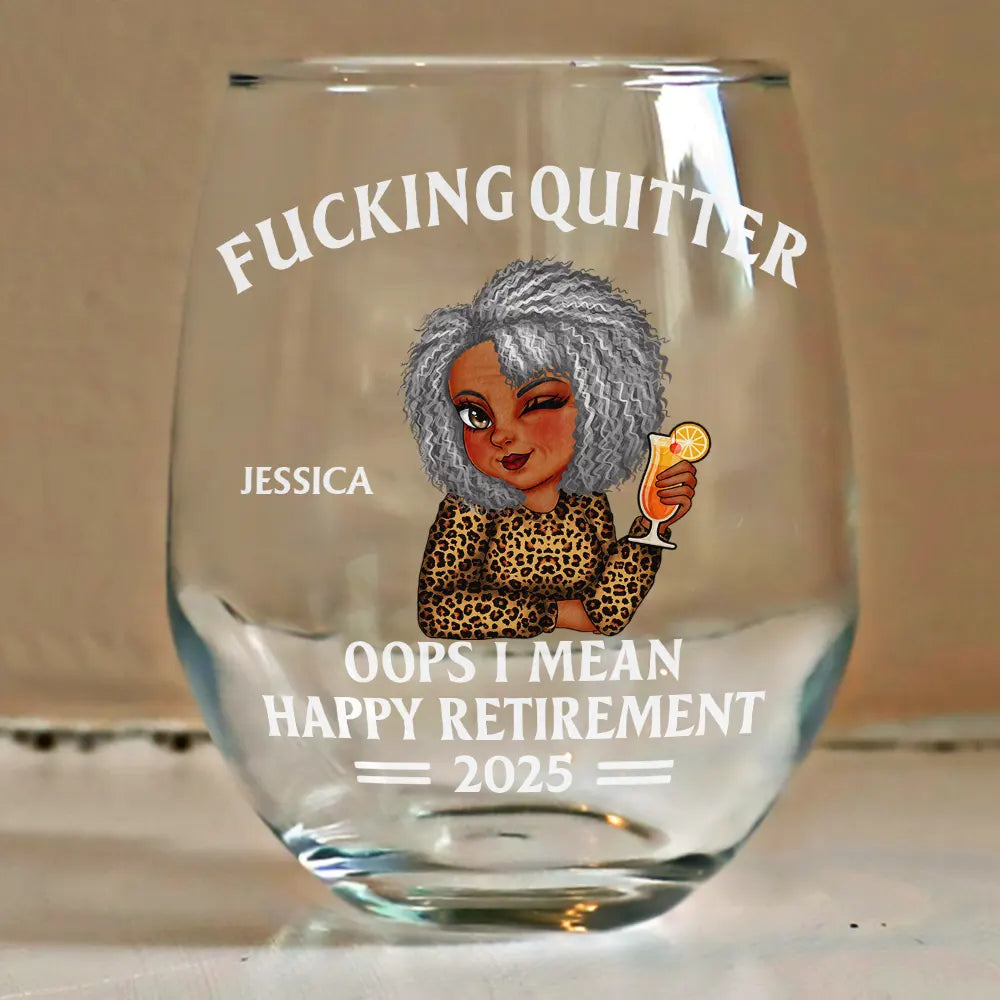 Retirement,Gift For Grandparents,Parents,Gift For Yourself,Gift For Men,Gift For Women,Gifts For Colleagues -Oops I Mean Happy Retirement Turban Woman - Personalized Stemless Wine Glass
