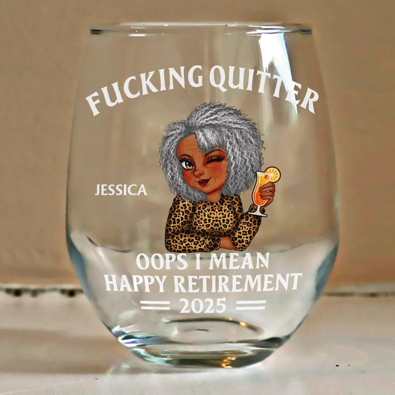 Retirement,Gift For Grandparents,Parents,Gift For Yourself,Gift For Men,Gift For Women,Gifts For Colleagues -Oops I Mean Happy Retirement Turban Woman - Personalized Stemless Wine Glass

