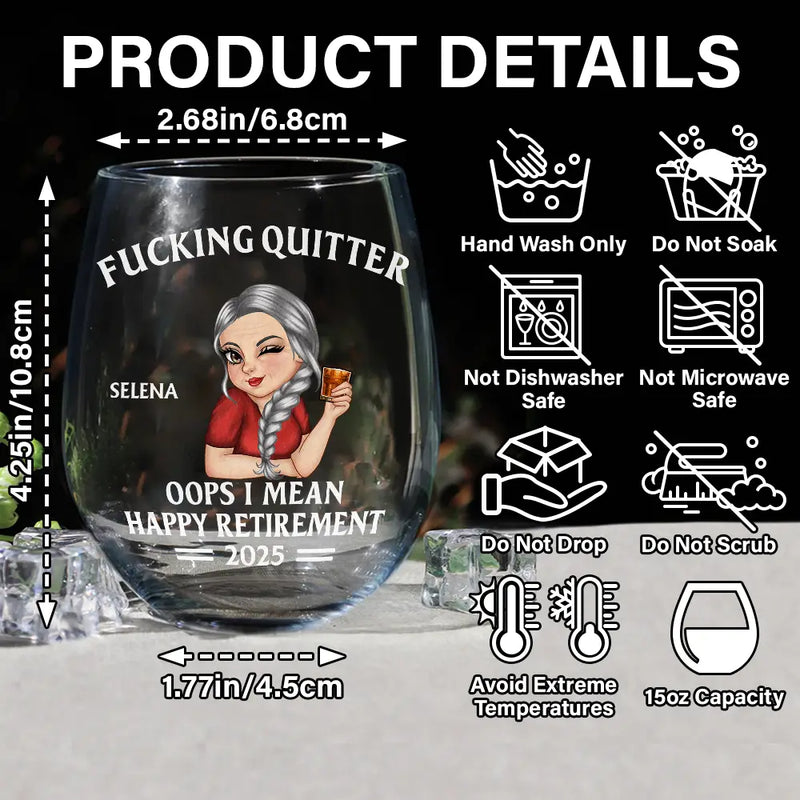 Retirement,Gift For Grandparents,Parents,Gift For Yourself,Gift For Men,Gift For Women,Gifts For Colleagues -Oops I Mean Happy Retirement Turban Woman - Personalized Stemless Wine Glass
