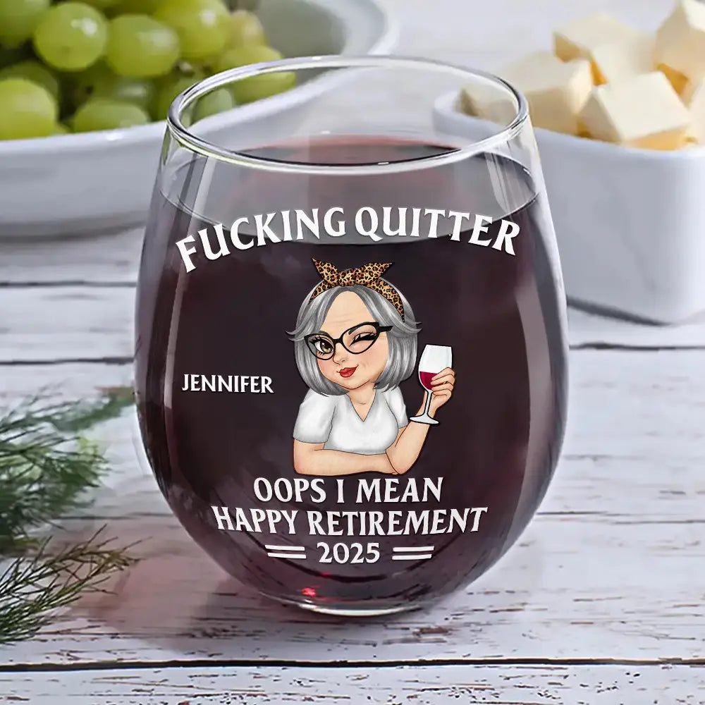 Retirement,Gift For Grandparents,Parents,Gift For Yourself,Gift For Men,Gift For Women,Gifts For Colleagues -Oops I Mean Happy Retirement Turban Woman - Personalized Stemless Wine Glass
