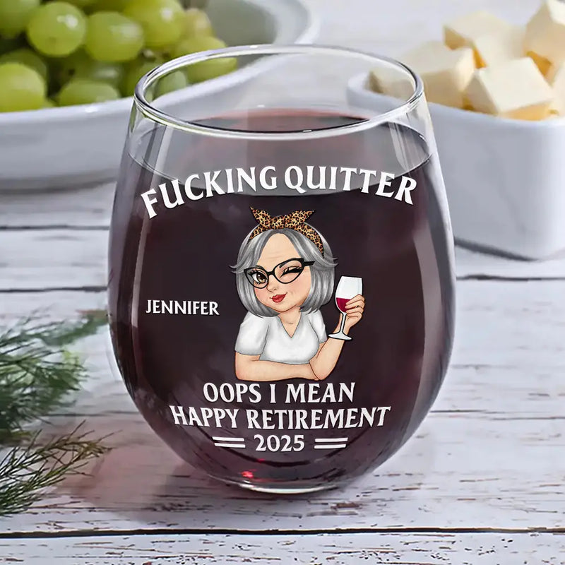 Retirement,Gift For Grandparents,Parents,Gift For Yourself,Gift For Men,Gift For Women,Gifts For Colleagues -Oops I Mean Happy Retirement Turban Woman - Personalized Stemless Wine Glass

