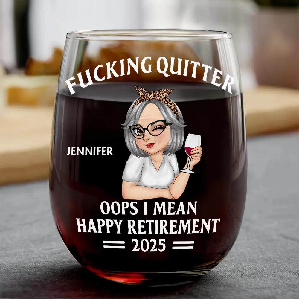 Retirement,Gift For Grandparents,Parents,Gift For Yourself,Gift For Men,Gift For Women,Gifts For Colleagues -Oops I Mean Happy Retirement Turban Woman - Personalized Stemless Wine Glass

