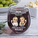 Gift For Mother, Mom - Daughters (Adult), Gift For Daughter - Mom Thanks For Sharing Your DNA - Personalized Stemless Wine Glass