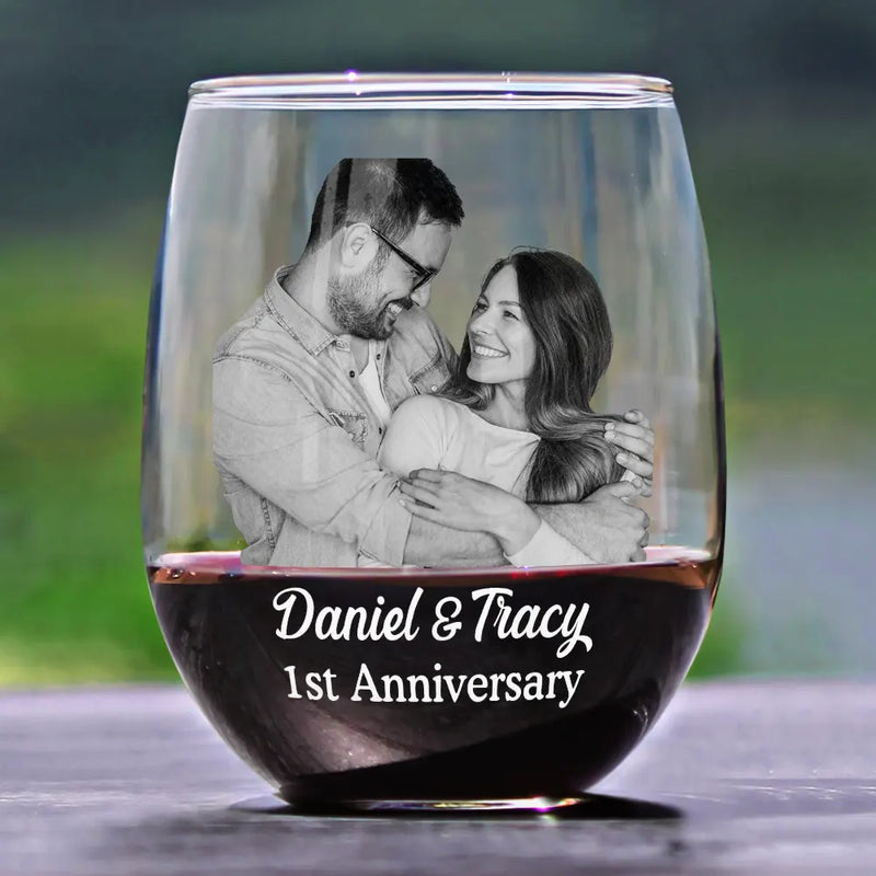 Gift For Couples, Gift For Wife, Gift For Husband, Gift For Boyfriend, Family - Custom Photo Loving Couple Bestie Family Sibling Pet - Personalized Stemless Wine Glass
