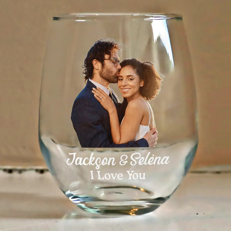 Gift For Couples, Gift For Wife, Gift For Husband, Gift For Boyfriend, Family - Custom Photo Loving Couple Bestie Family Sibling Pet - Personalized Stemless Wine Glass
