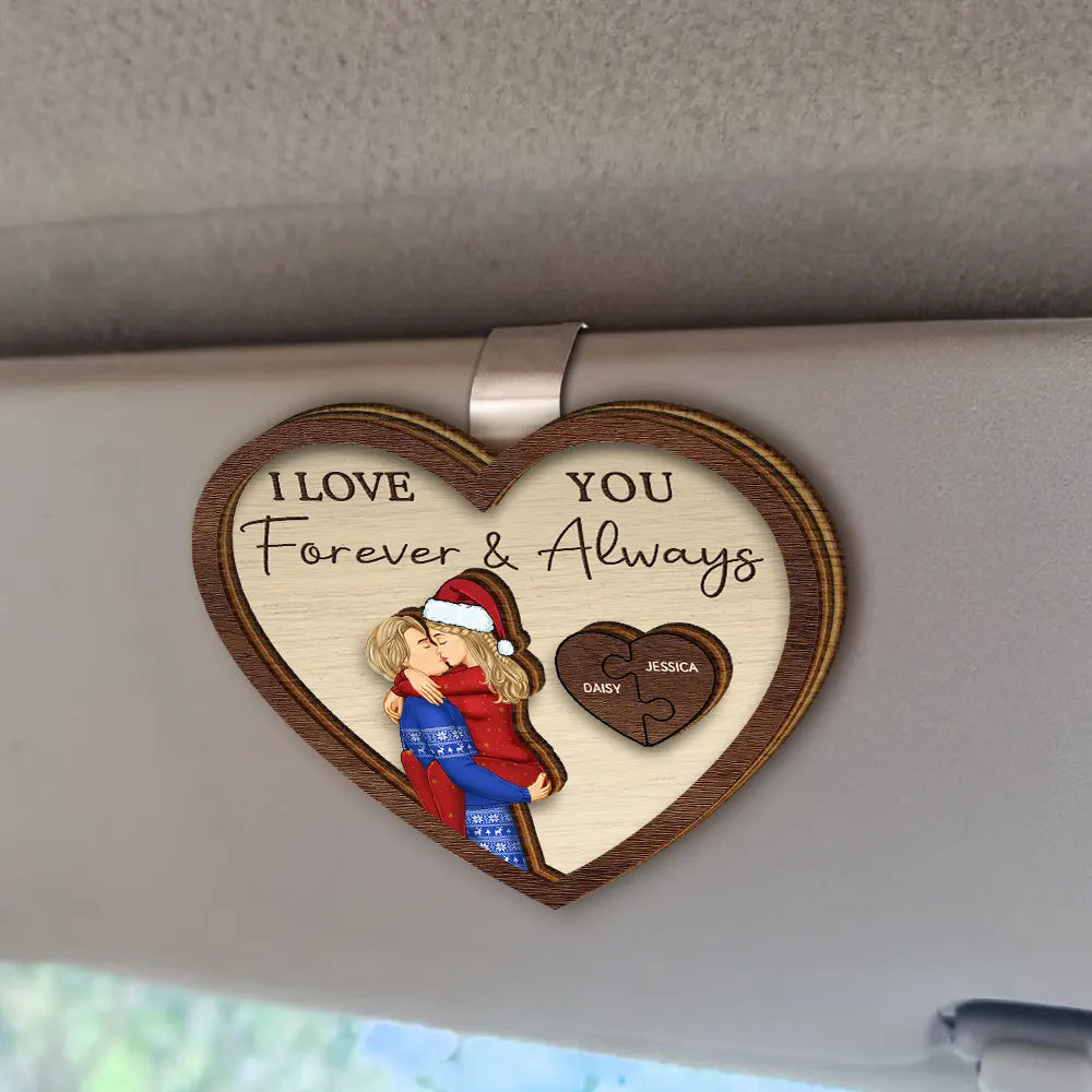 Love,Gift For Couples,Gift For Husband,Gift For Wife,Gift For Boyfriend,Gift For Girlfriend - Drive Safe I Love You Kissing Couples Heart - Personalized Custom Shaped Car Visor Clip