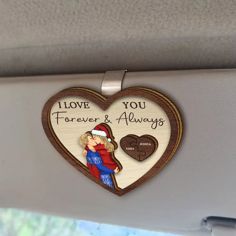 Love,Gift For Couples,Gift For Husband,Gift For Wife,Gift For Boyfriend,Gift For Girlfriend - Drive Safe I Love You Kissing Couples Heart - Personalized Custom Shaped Car Visor Clip